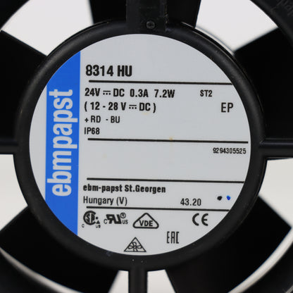 Nameplate detail of ebm-papst 8314HU compact fan