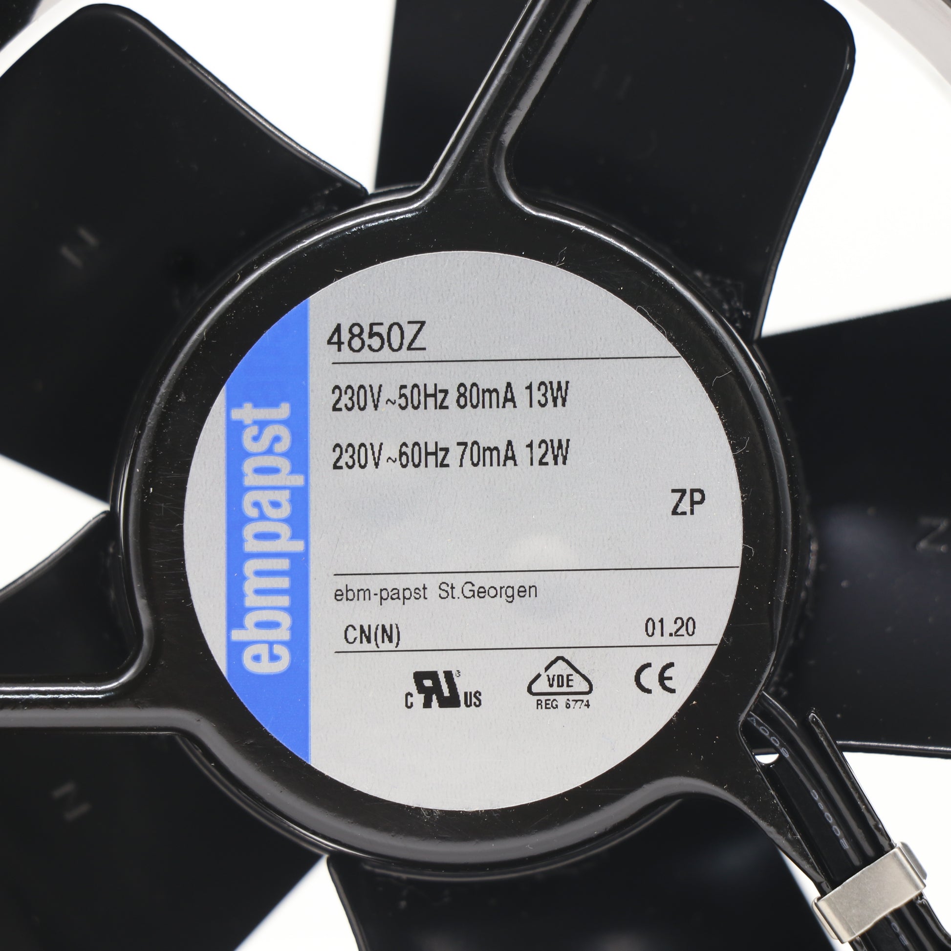 Nameplate detail of ebm-papst 4850Z compact fan
