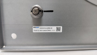 Nameplate detail of ebm-papst K3G310-AZ88-02 centrifugal fan