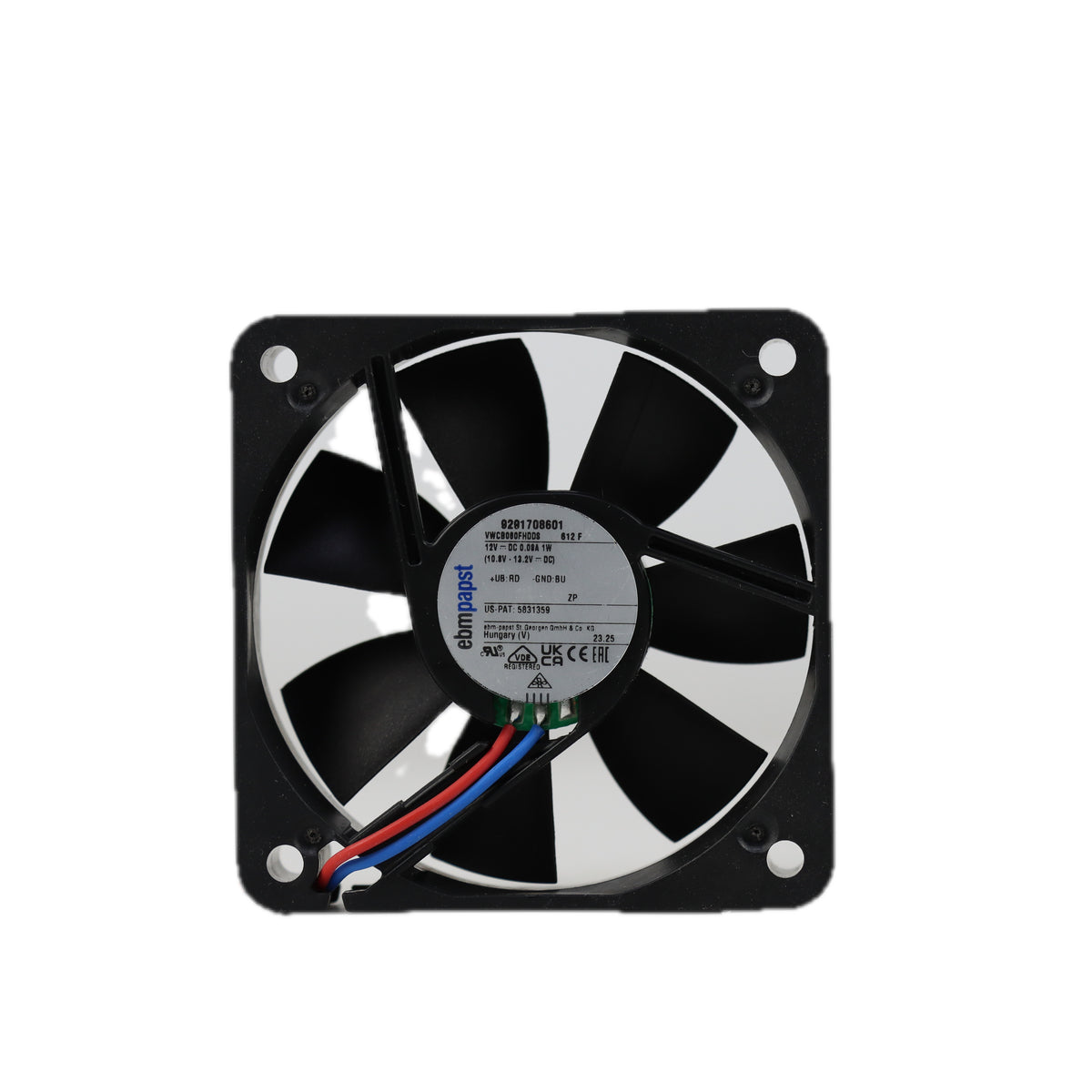 Back view of ebm-papst 612F compact fan