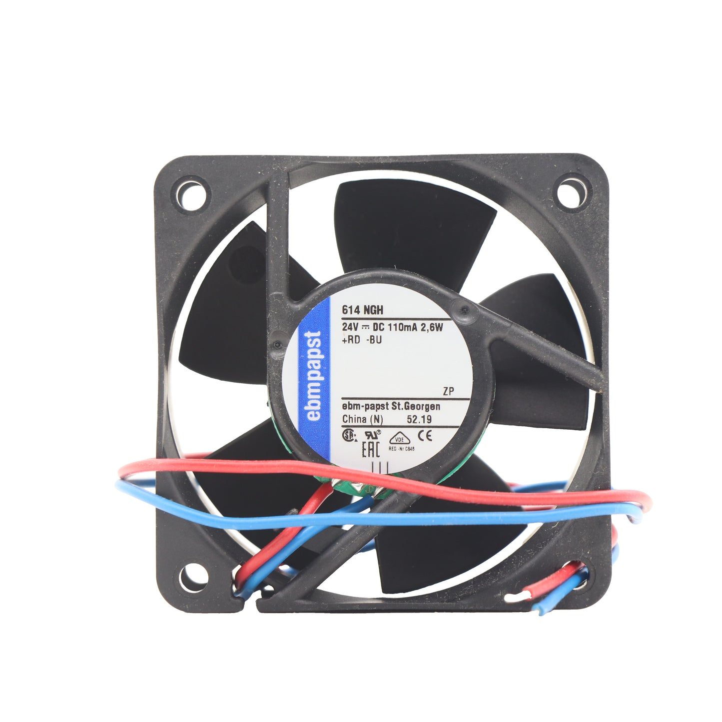 Front view of ebm-papst 614NGH compact fan