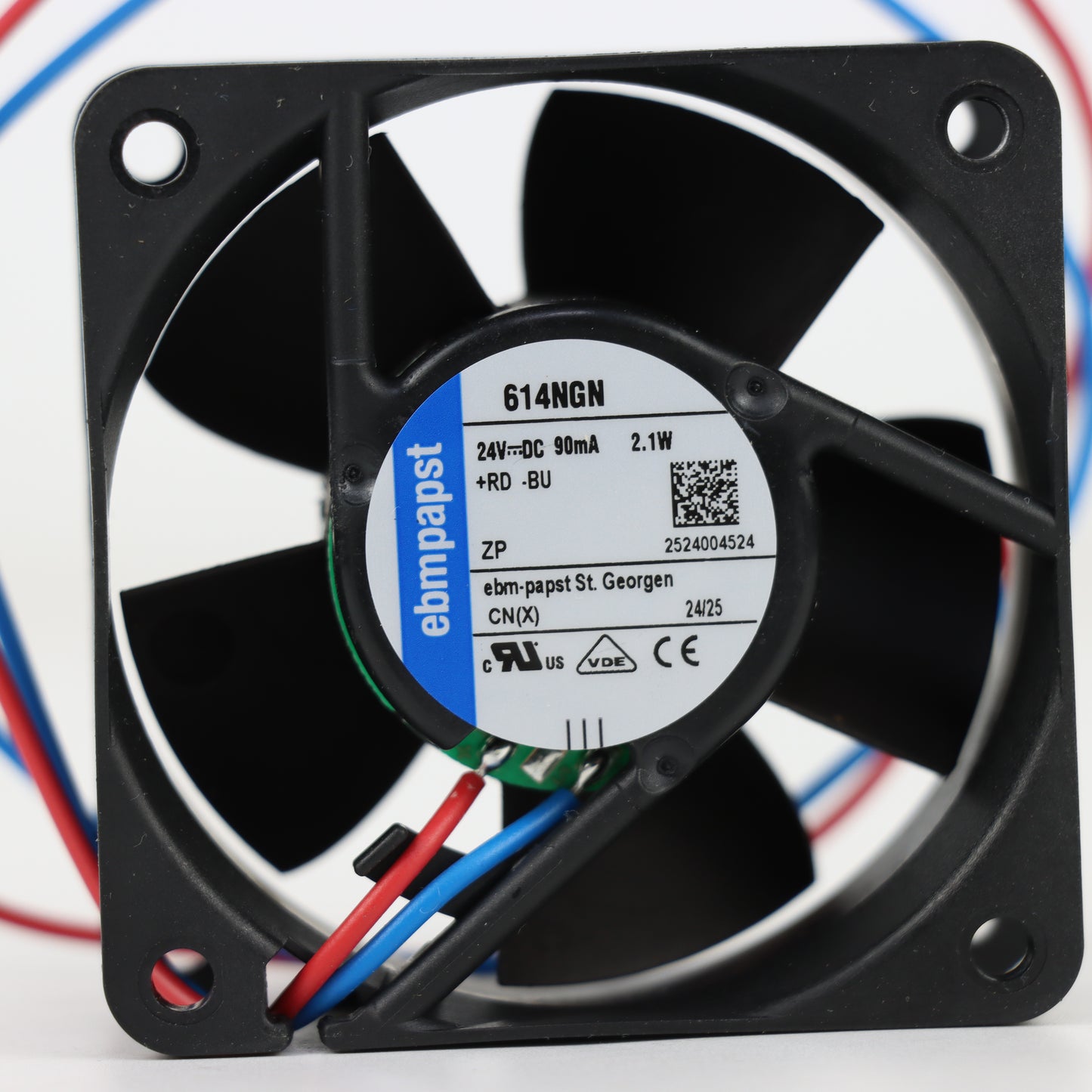 Nameplate detail of ebm-papst 614NGN compact fan