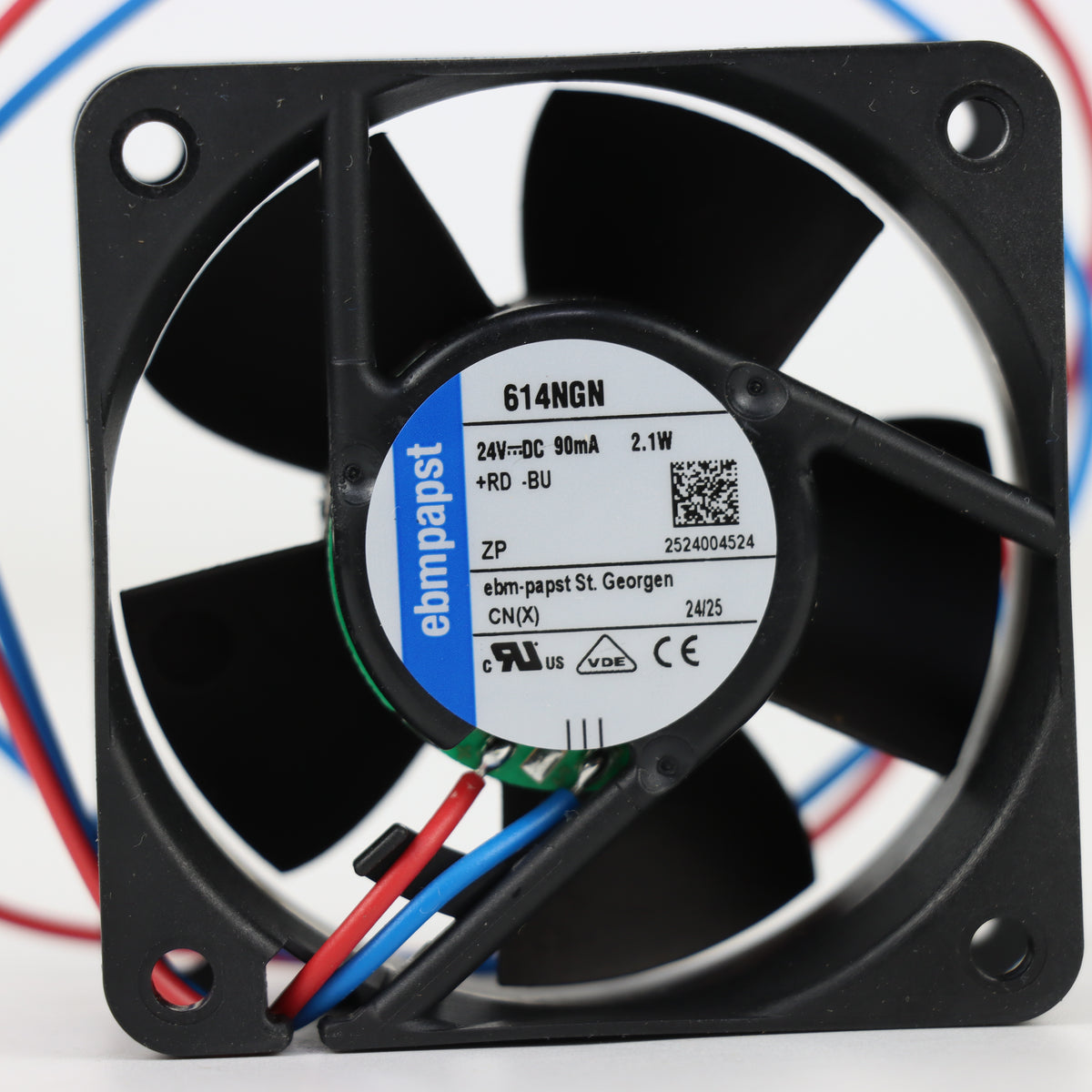 Nameplate detail of ebm-papst 614NGN compact fan
