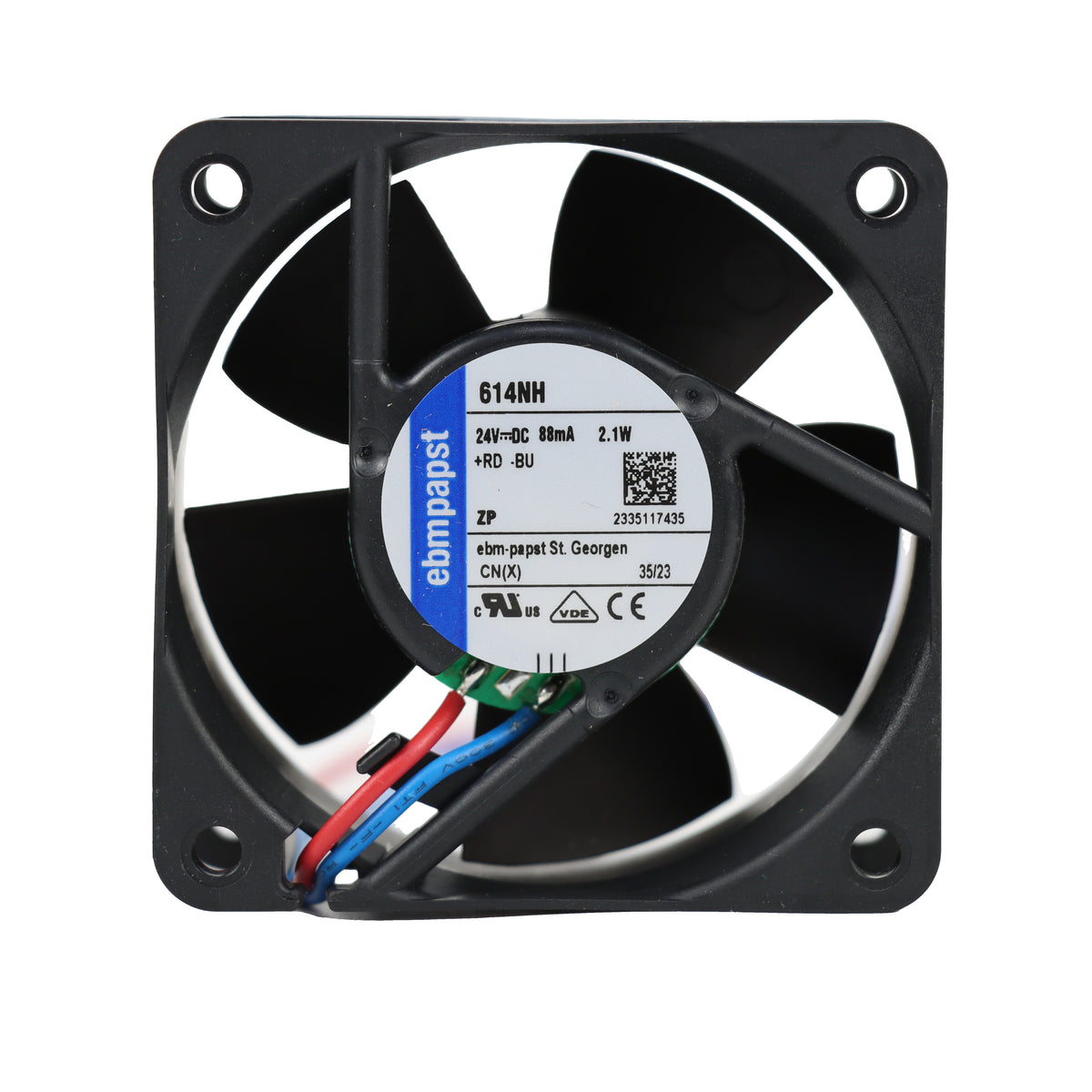 Front view of ebm-papst 614NH compact fan