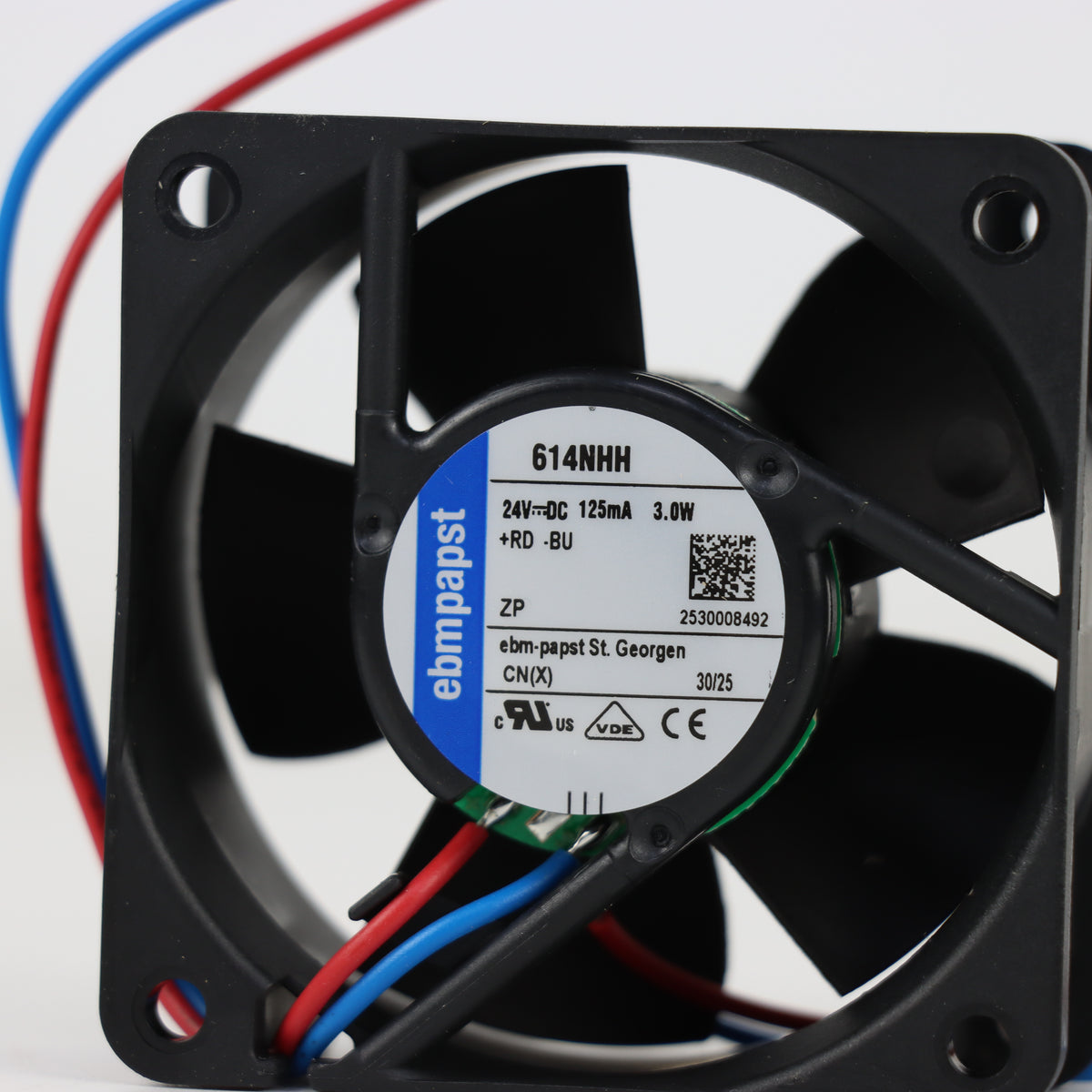 Nameplate detail of ebm-papst 614NHH compact fan