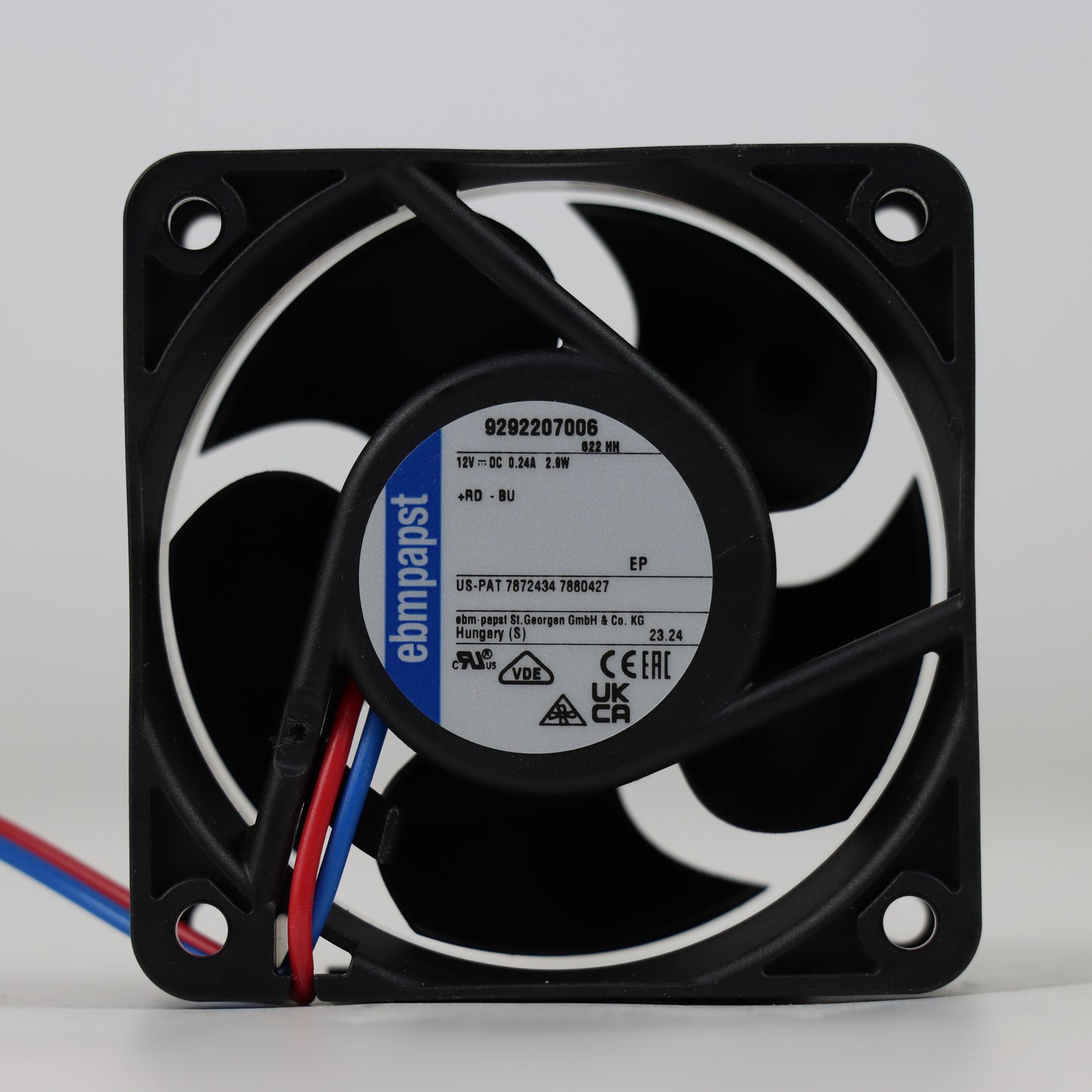 Nameplate detail of ebm-papst 622HH compact fan
