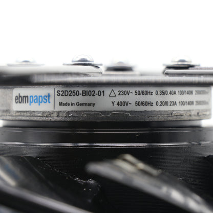 Nameplate detail of ebm-papst A2D250-AI02-01 axial fan
