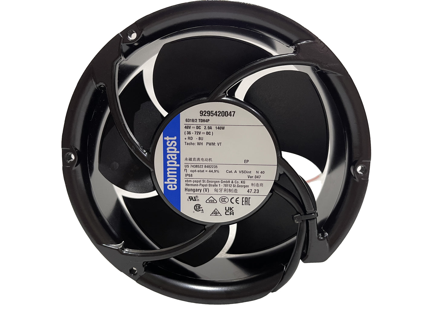 Front view of ebm-papst 6318/2TDH4PU compact fan