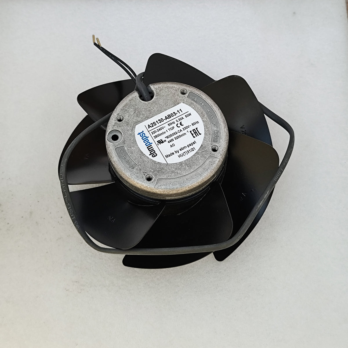 Nameplate detail of ebm-papst A2S130-AB03-11 axial fan