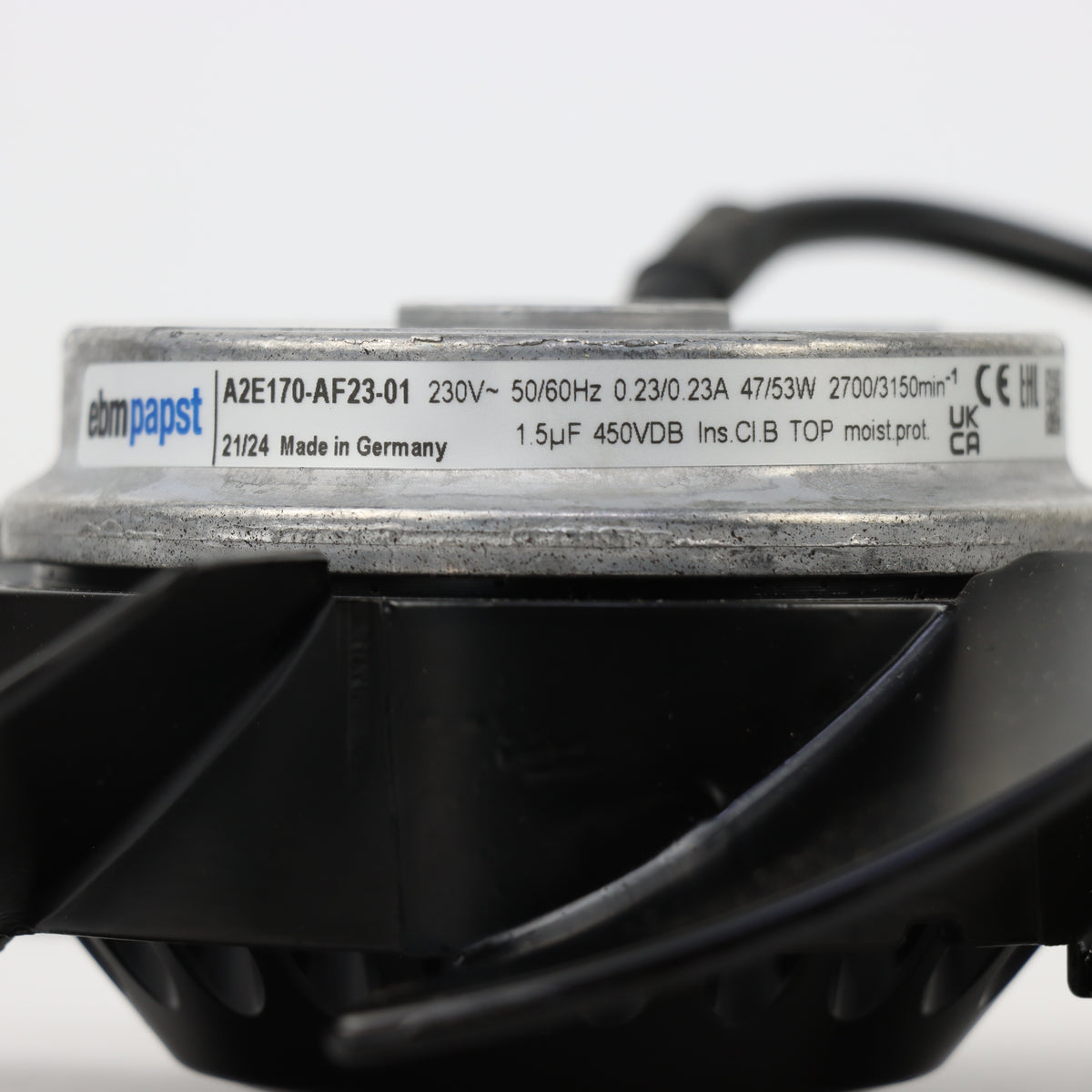 Nameplate detail of ebm-papst A2E170-AF23-01 axial fan