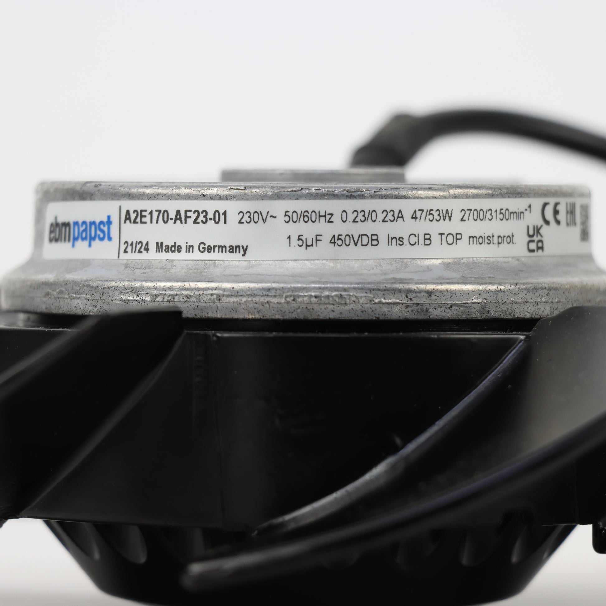 Nameplate detail of ebm-papst A2E170-AF23-01 axial fan