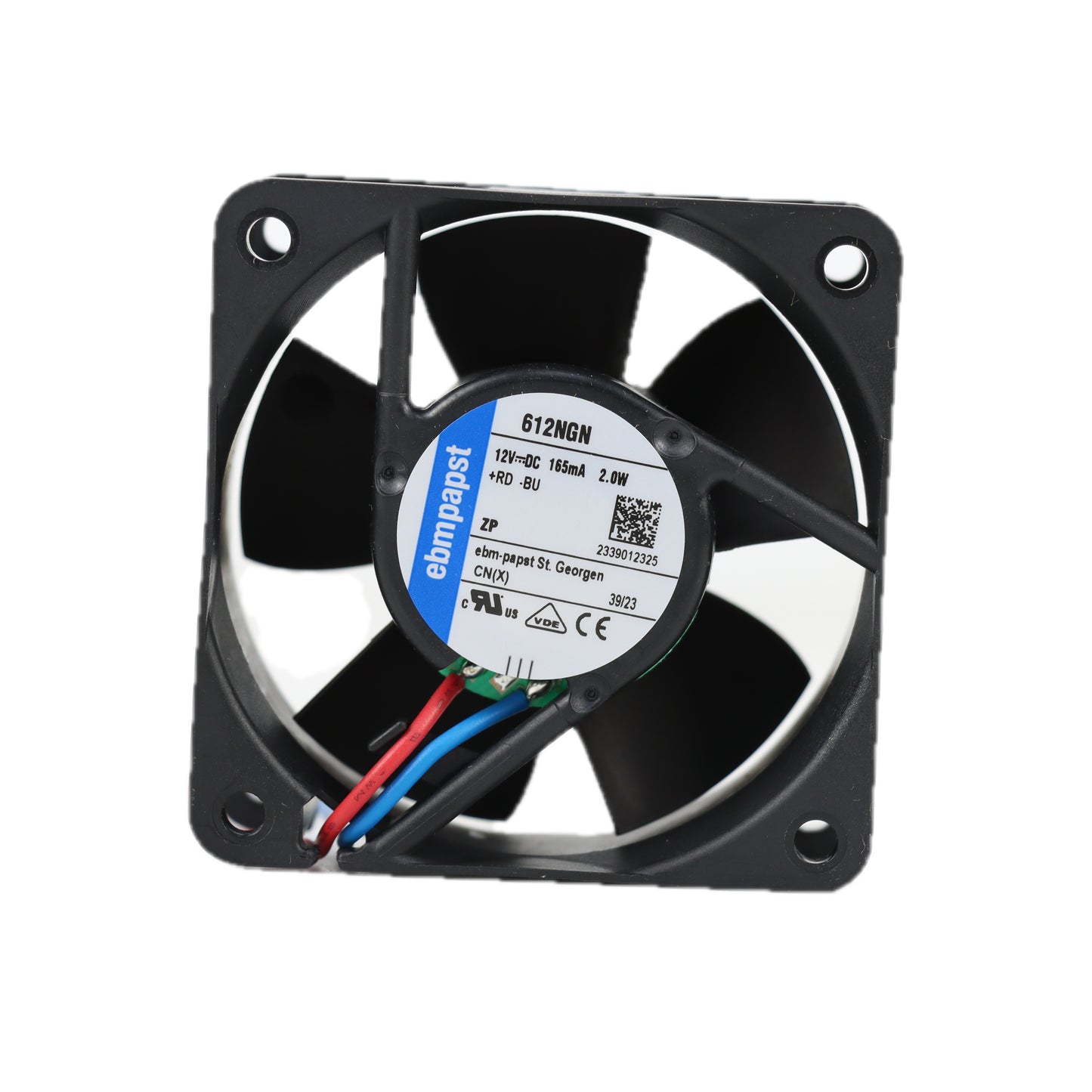 Back view of ebm-papst 612NGN compact fan
