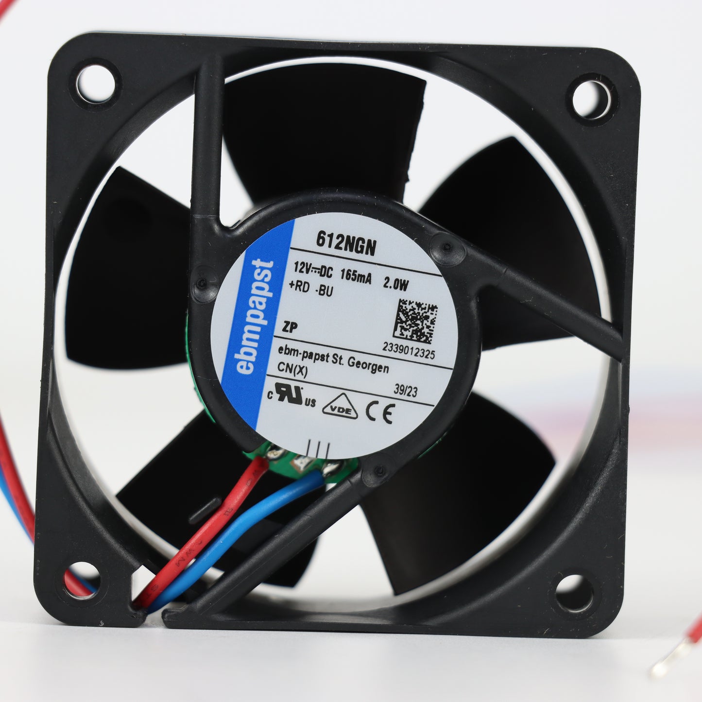 Nameplate detail of ebm-papst 612NGN compact fan