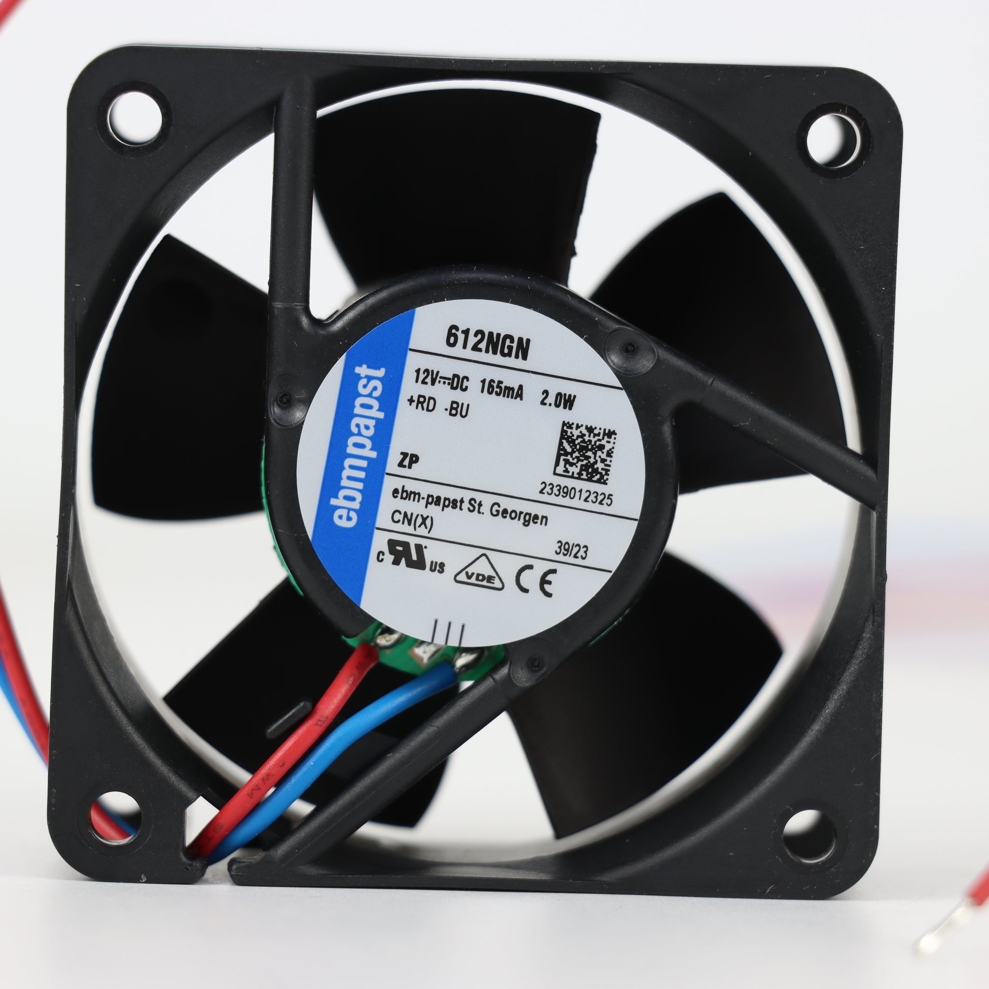 Nameplate detail of ebm-papst 612NGN compact fan