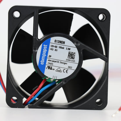 Nameplate detail of ebm-papst 612NGN compact fan