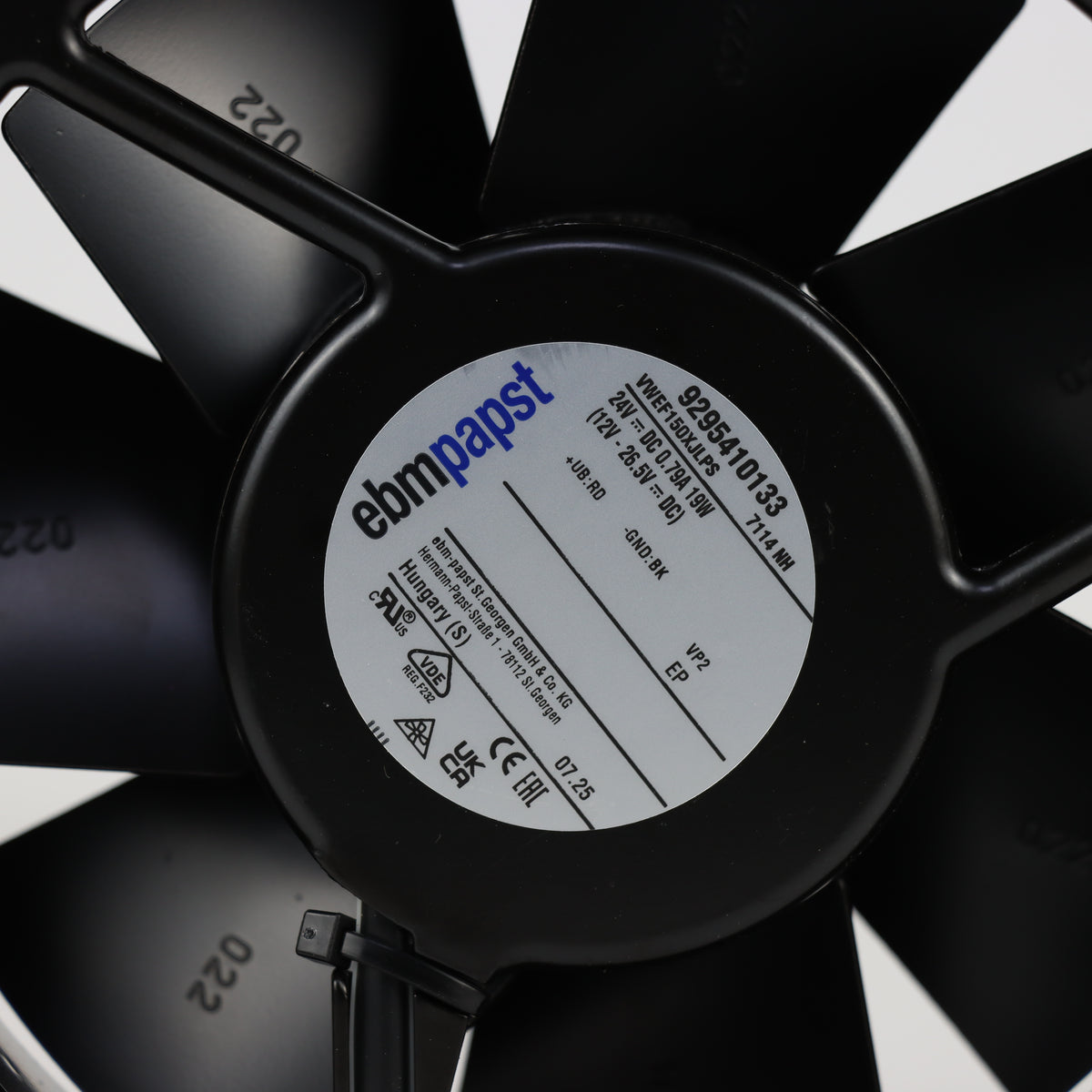 Nameplate detail of ebm-papst 7114NH compact fan