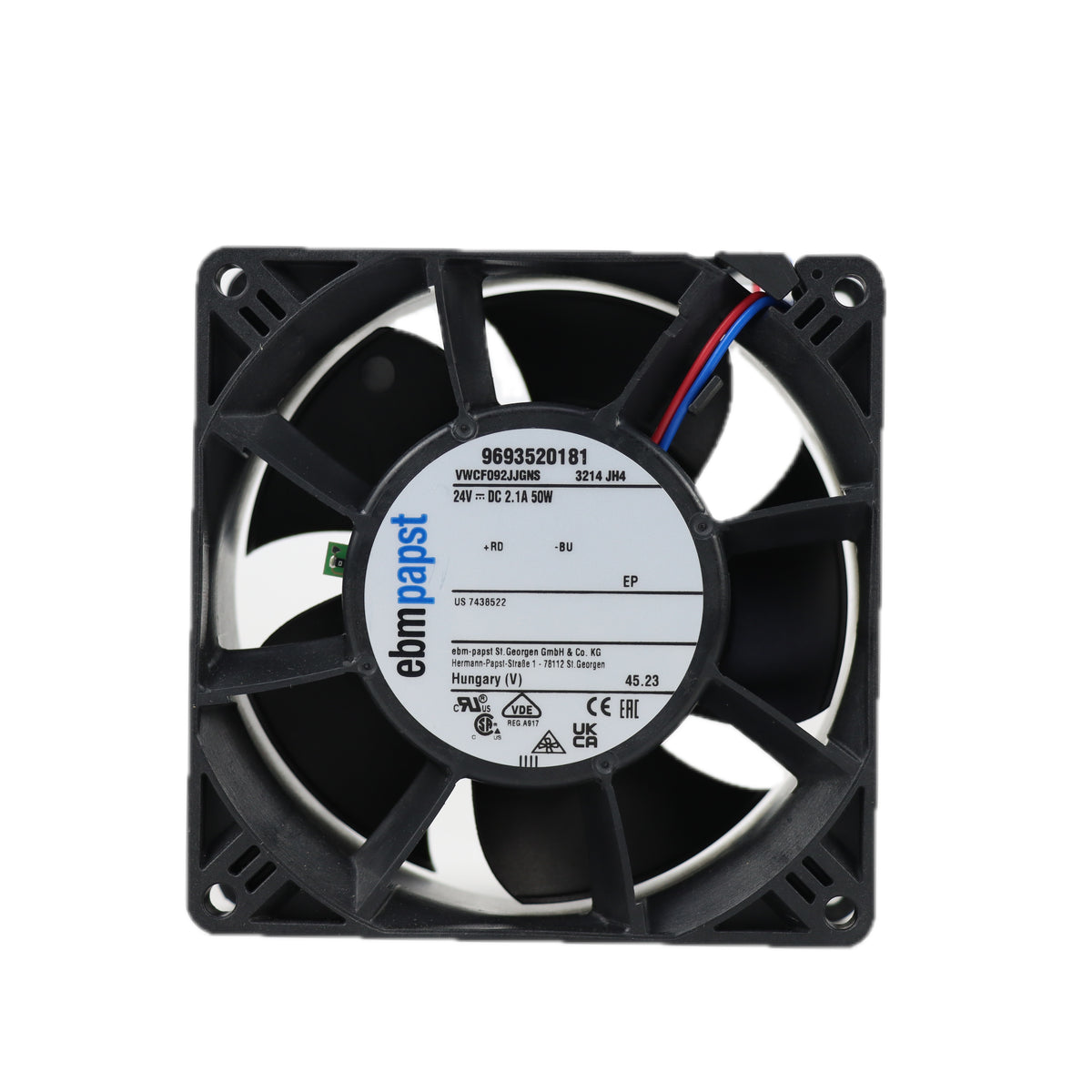 Back view of ebm-papst 3214JH4 compact fan