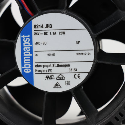 Nameplate detail of ebm-papst 8214JH3 compact fan