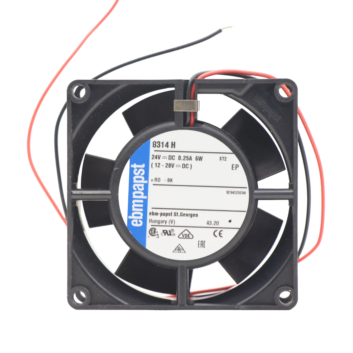 Front view of ebm-papst 8314HL compact fan