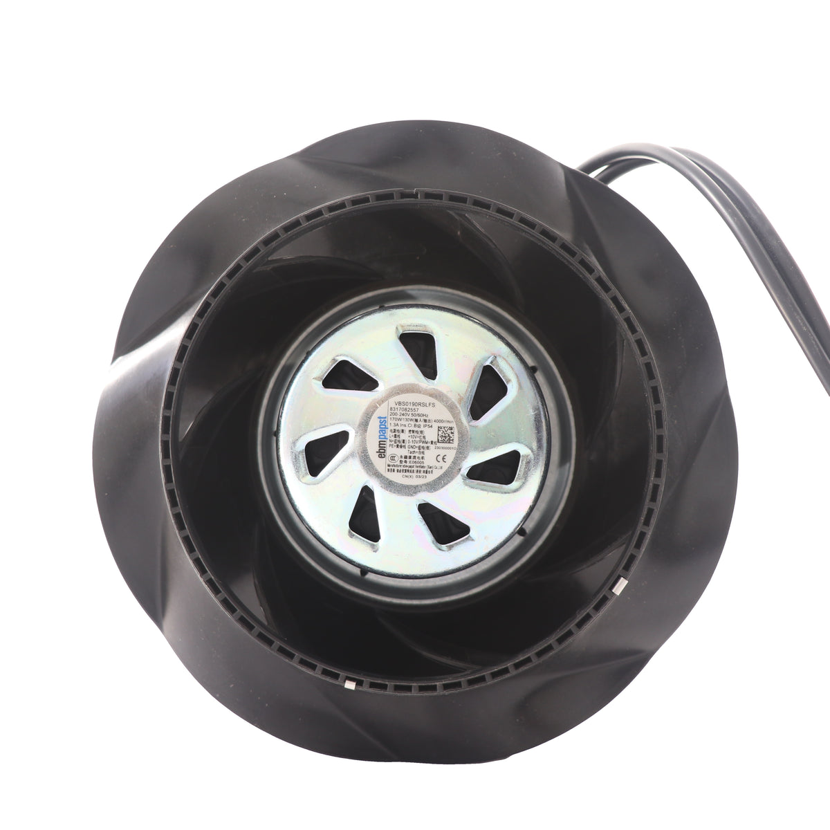 Front view of ebm-papst 8317082557  VBS0190RSLFS centrifugal fan