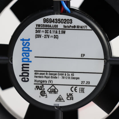 Nameplate detail of ebm-papst 8314/17T compact fan