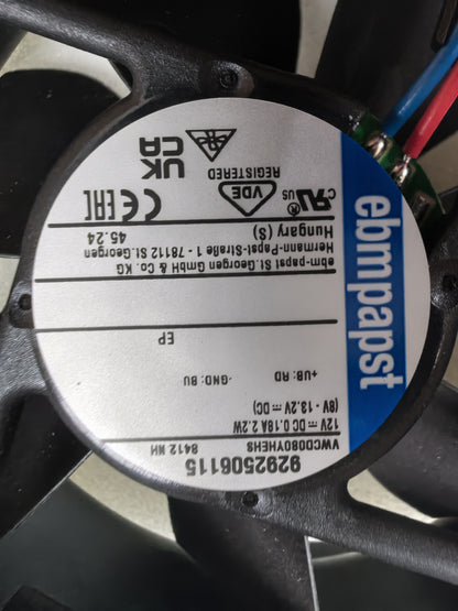Nameplate detail of ebm-papst 8412NH compact fan