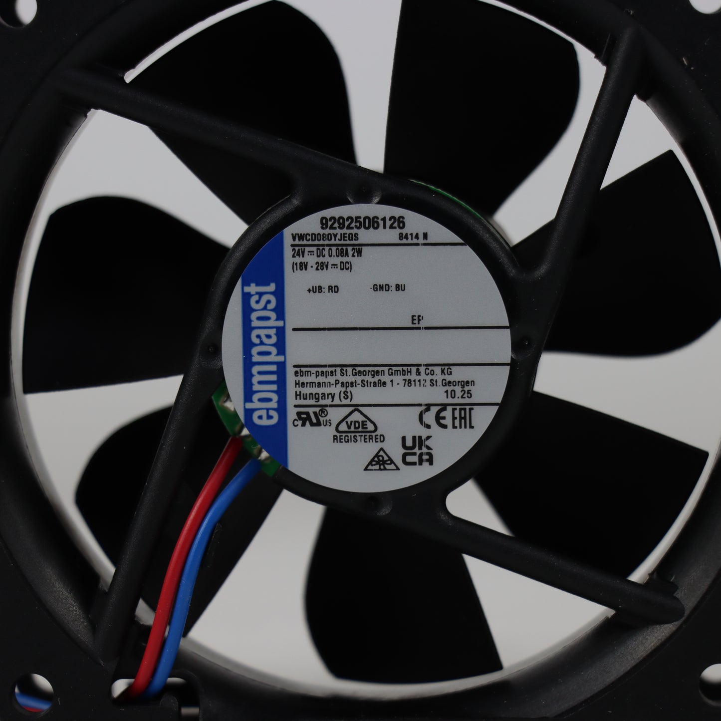 Nameplate detail of ebm-papst 8414N compact fan