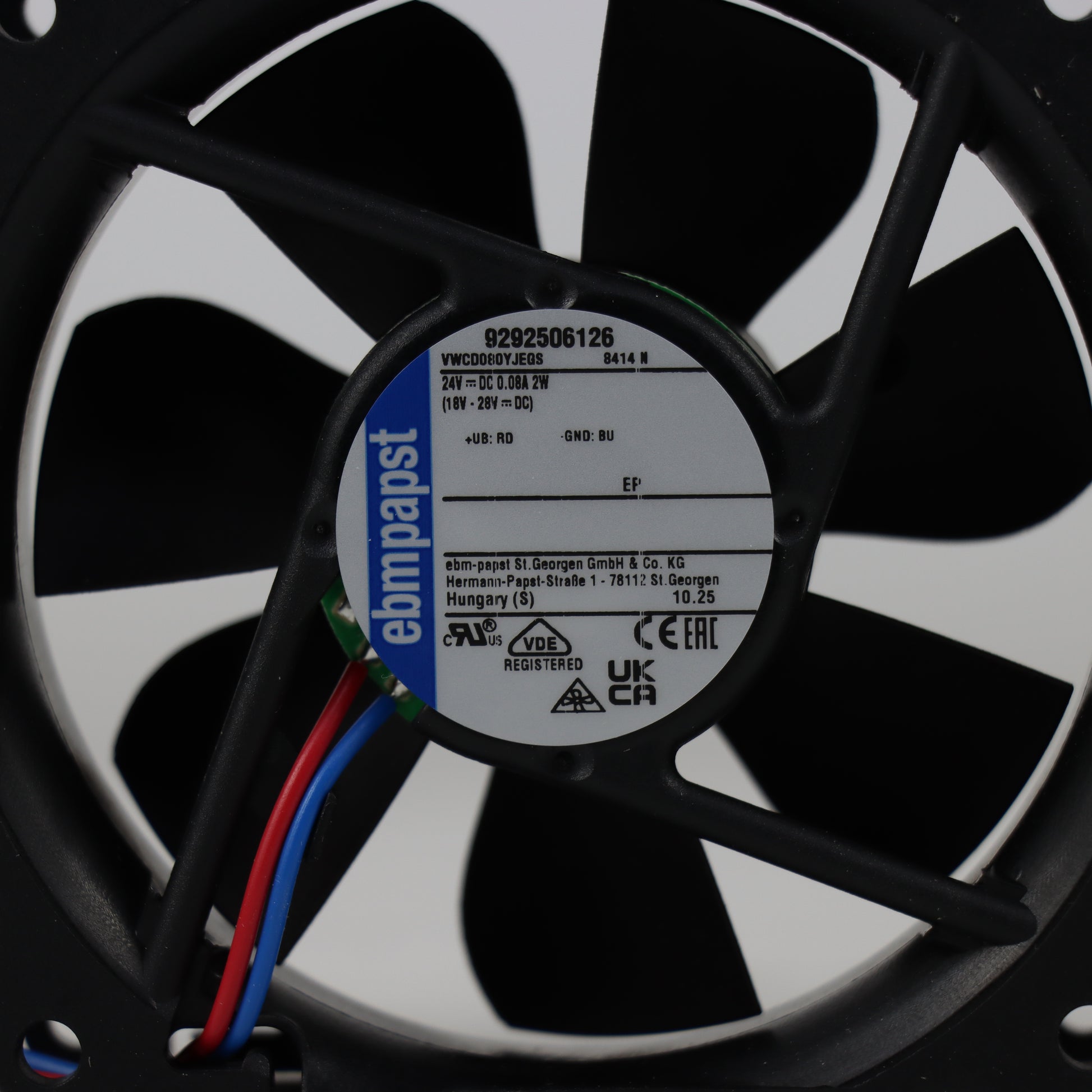 Nameplate detail of ebm-papst 8414N compact fan