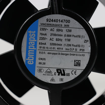 Nameplate detail of ebm-papst 3656 compact fan