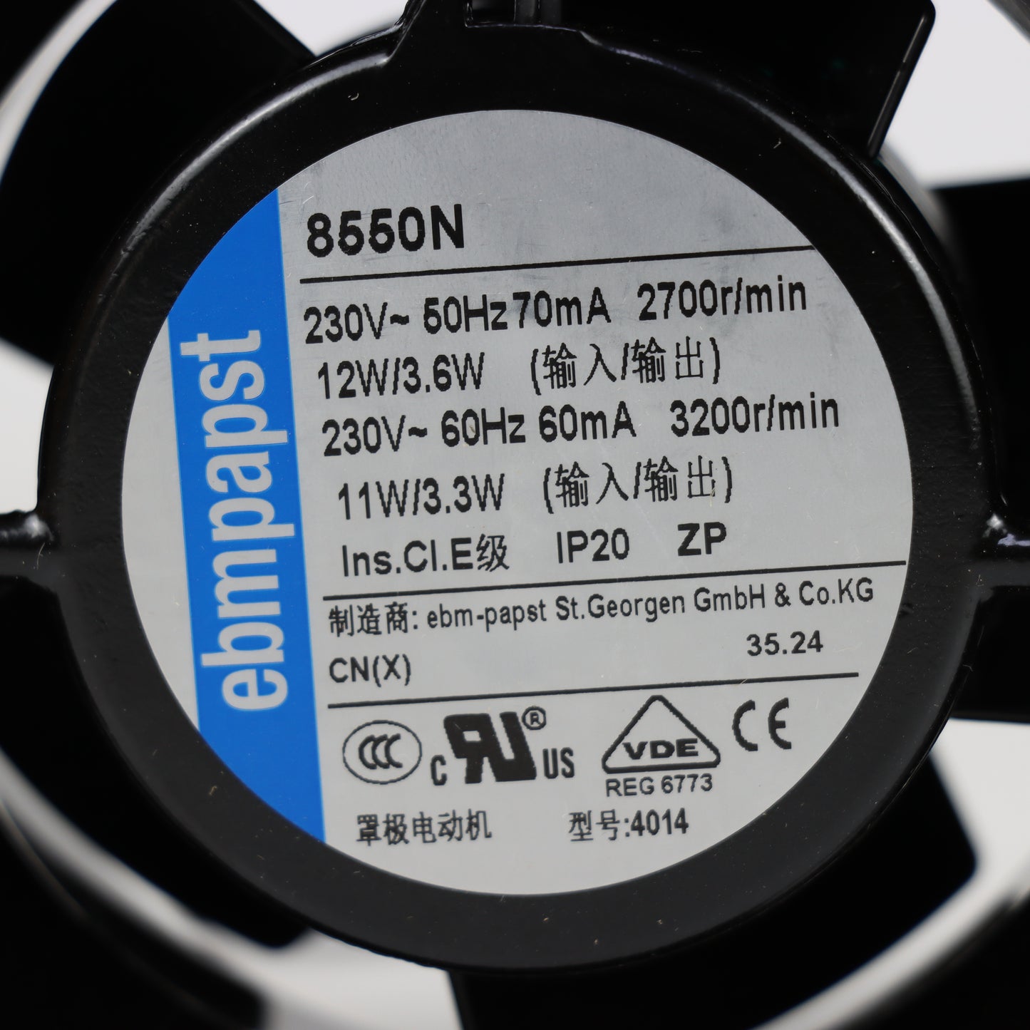 ebmpapst 8550N Compact Fan 230V 44m³/h for High-temperature Fan Applications