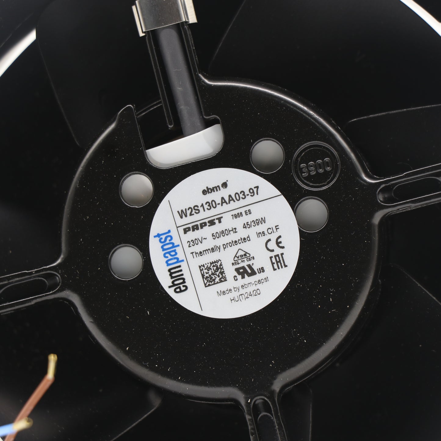 Nameplate detail of ebm-papst W2S130-AA03-97 axial fan