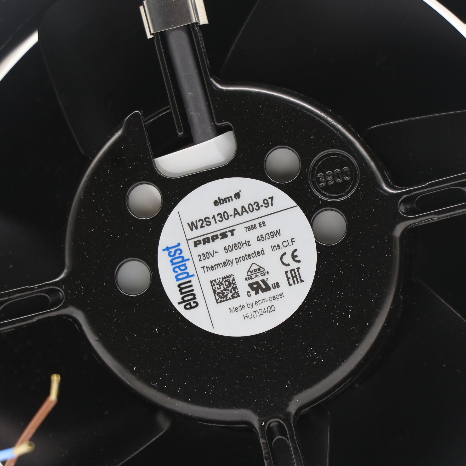 Nameplate detail of ebm-papst W2S130-AA03-97 axial fan
