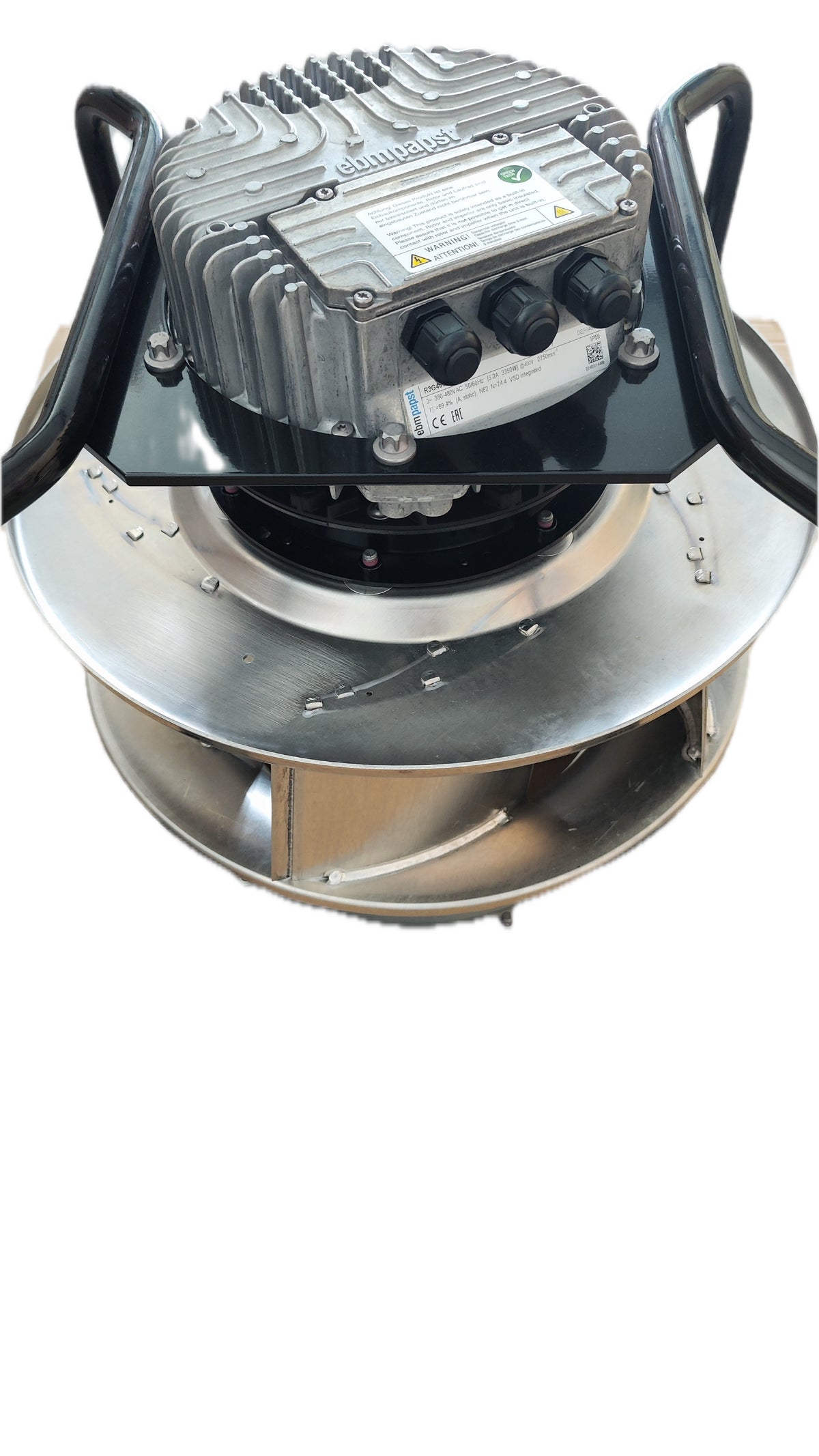 Side view of ebm-papst K3G400-PA27-71 centrifugal fan