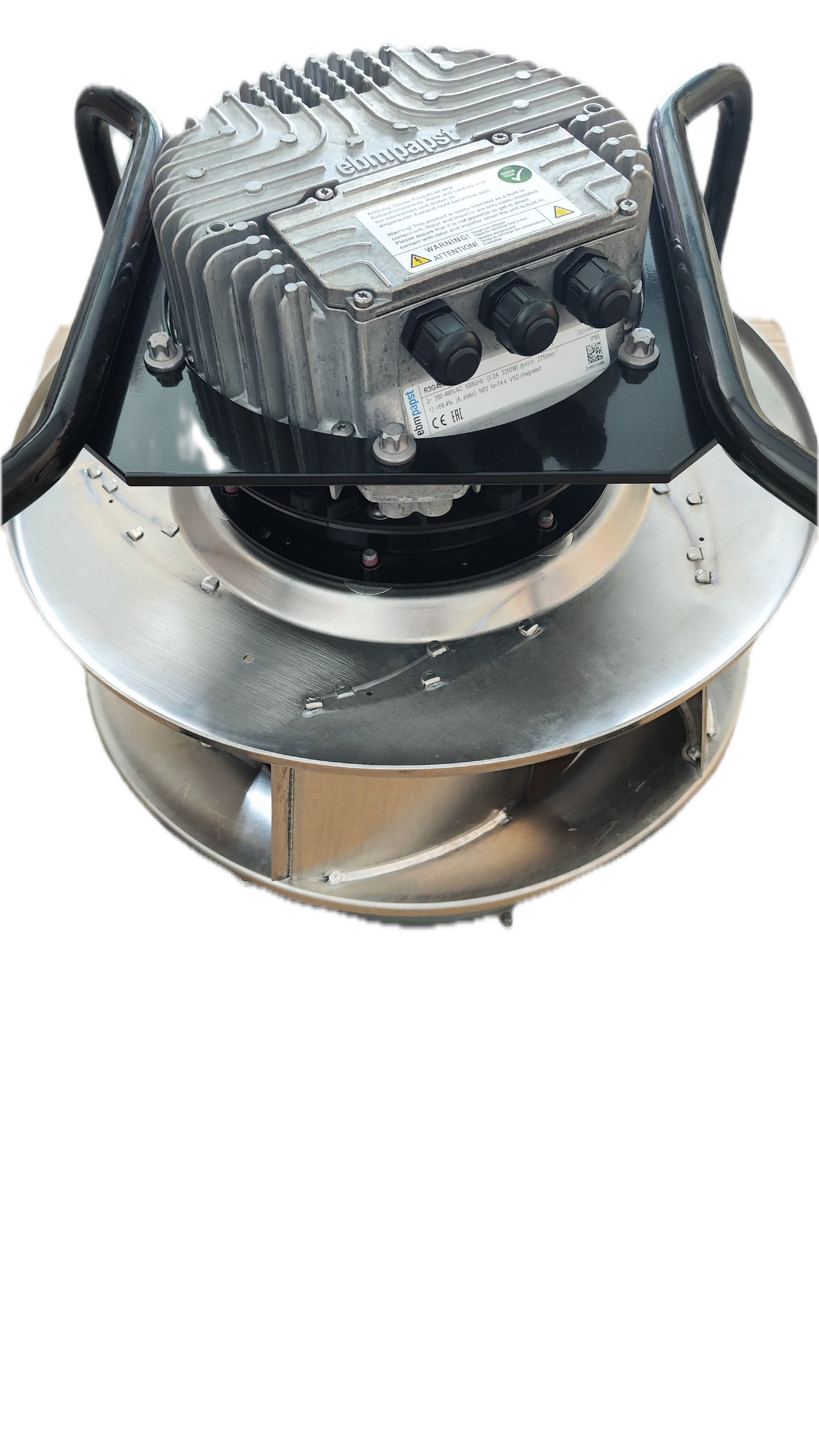 Side view of ebm-papst K3G400-PA27-71 centrifugal fan