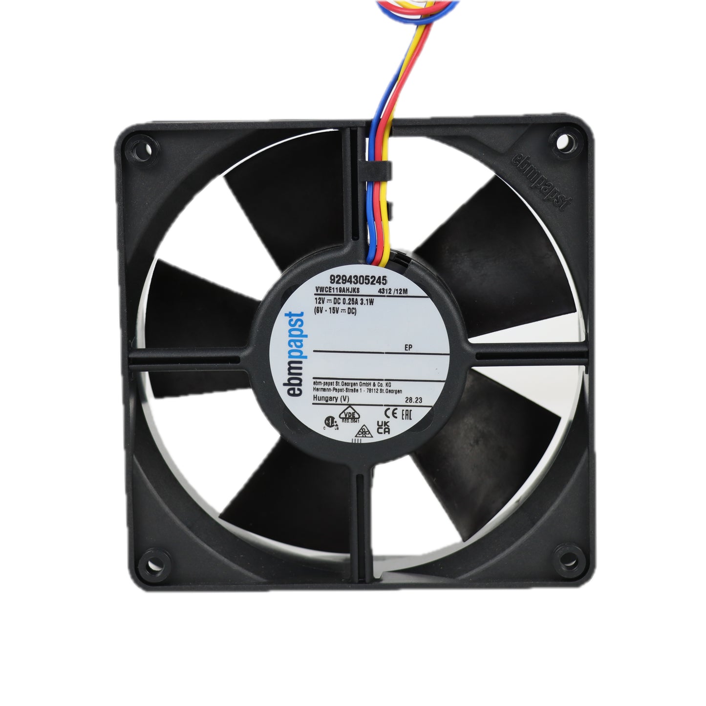 Back view of ebm-papst 4312/12M compact fan