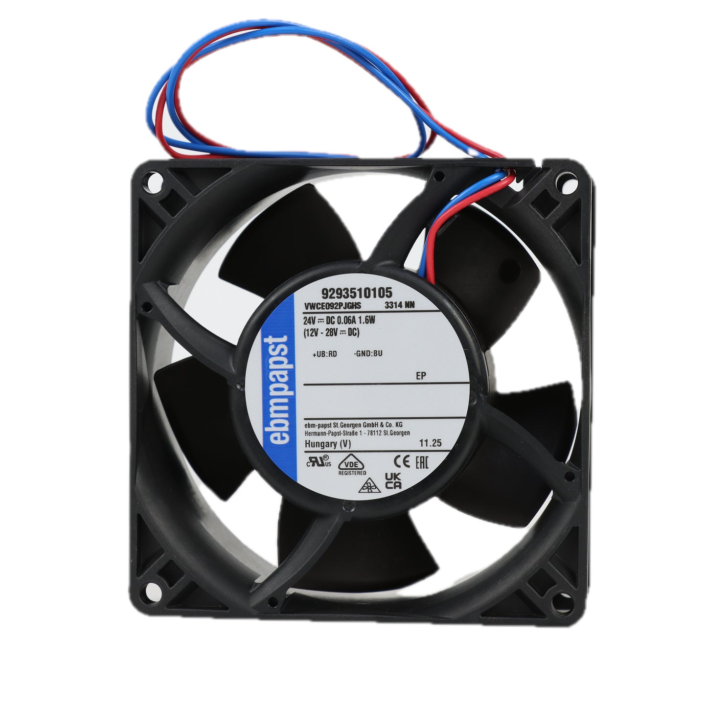 Back view of ebm-papst 3314NN compact fan