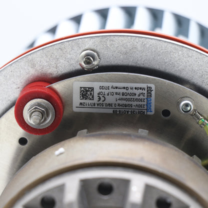 Nameplate detail of ebm-papst R2E120-AO16-09 centrifugal fan