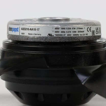 Nameplate detail of ebm-papst A2D210-AA10-17 axial fan