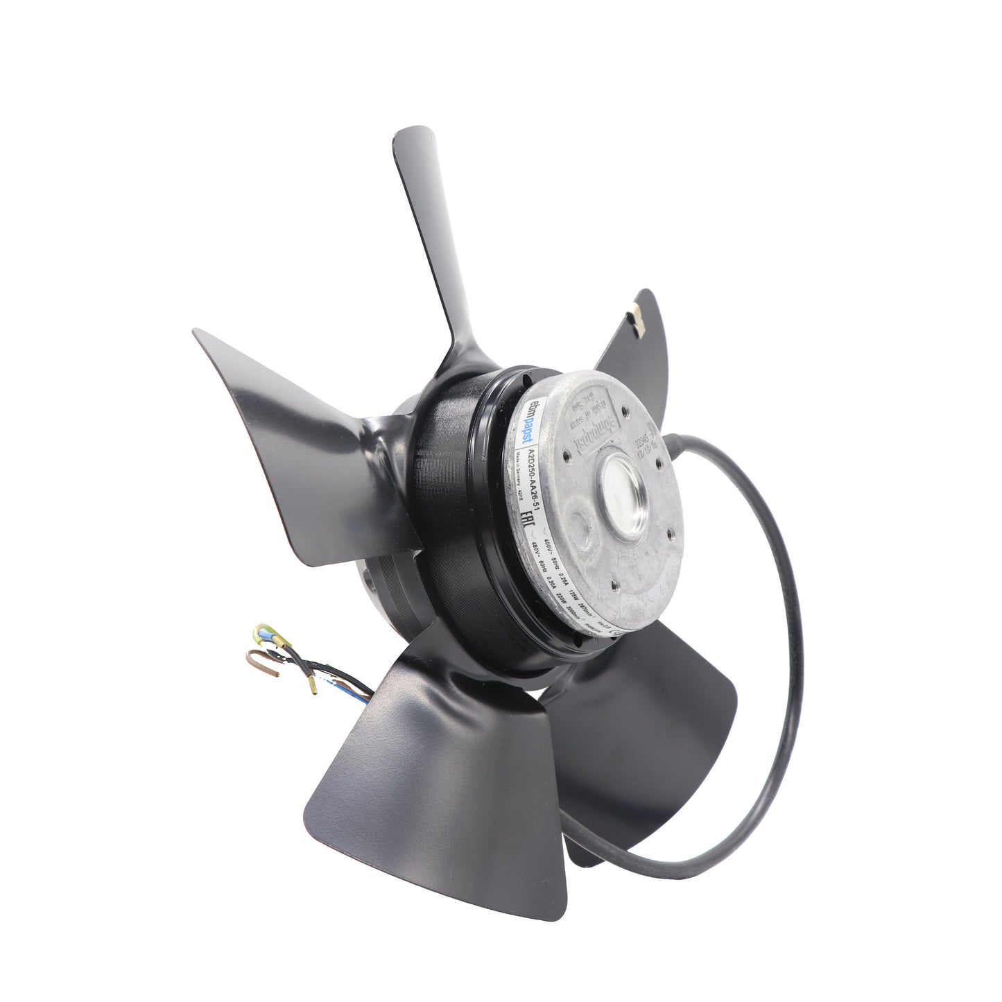 Side view of ebm-papst A2D250-AA26-51 axial fan
