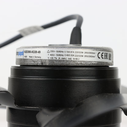 Nameplate detail of ebm-papst A2D300-AD20-49 axial fan