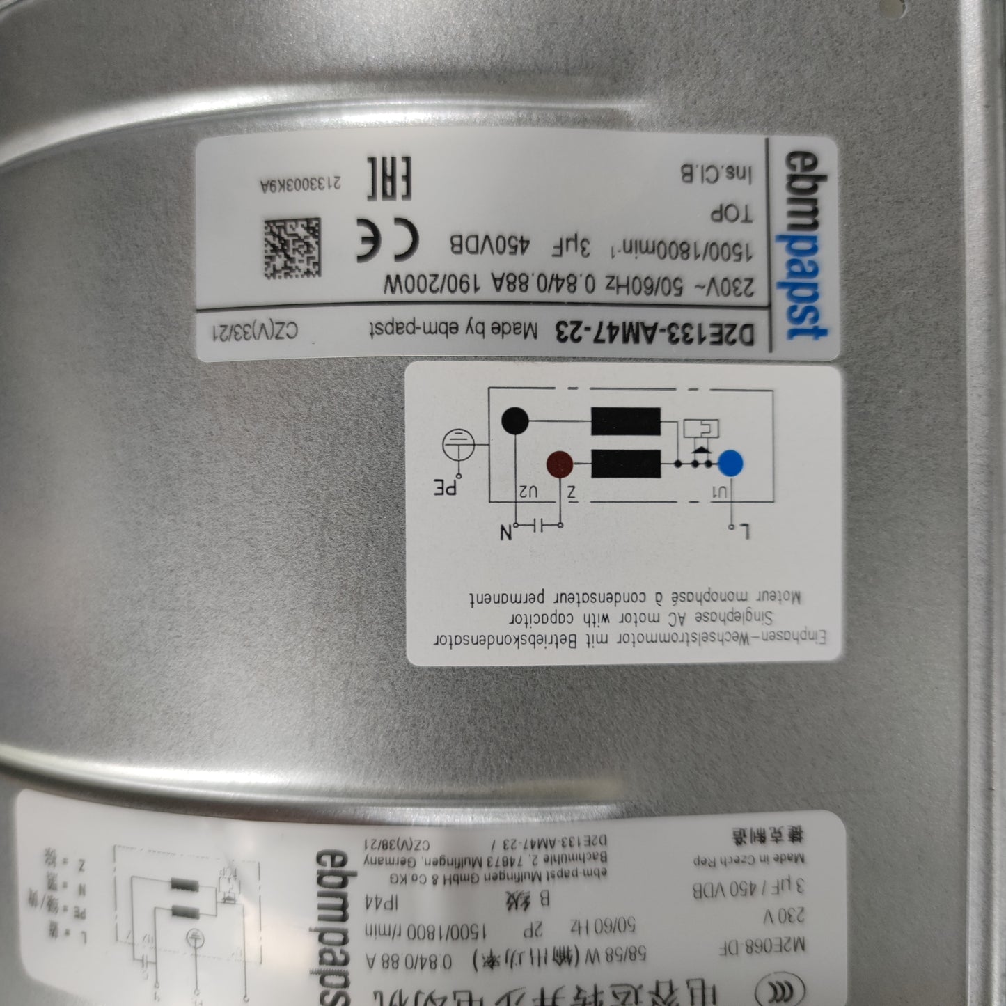 D2E133-AM47-23 Industrial Fan 230V 1800RPM 710m³/h 200W 275Pa