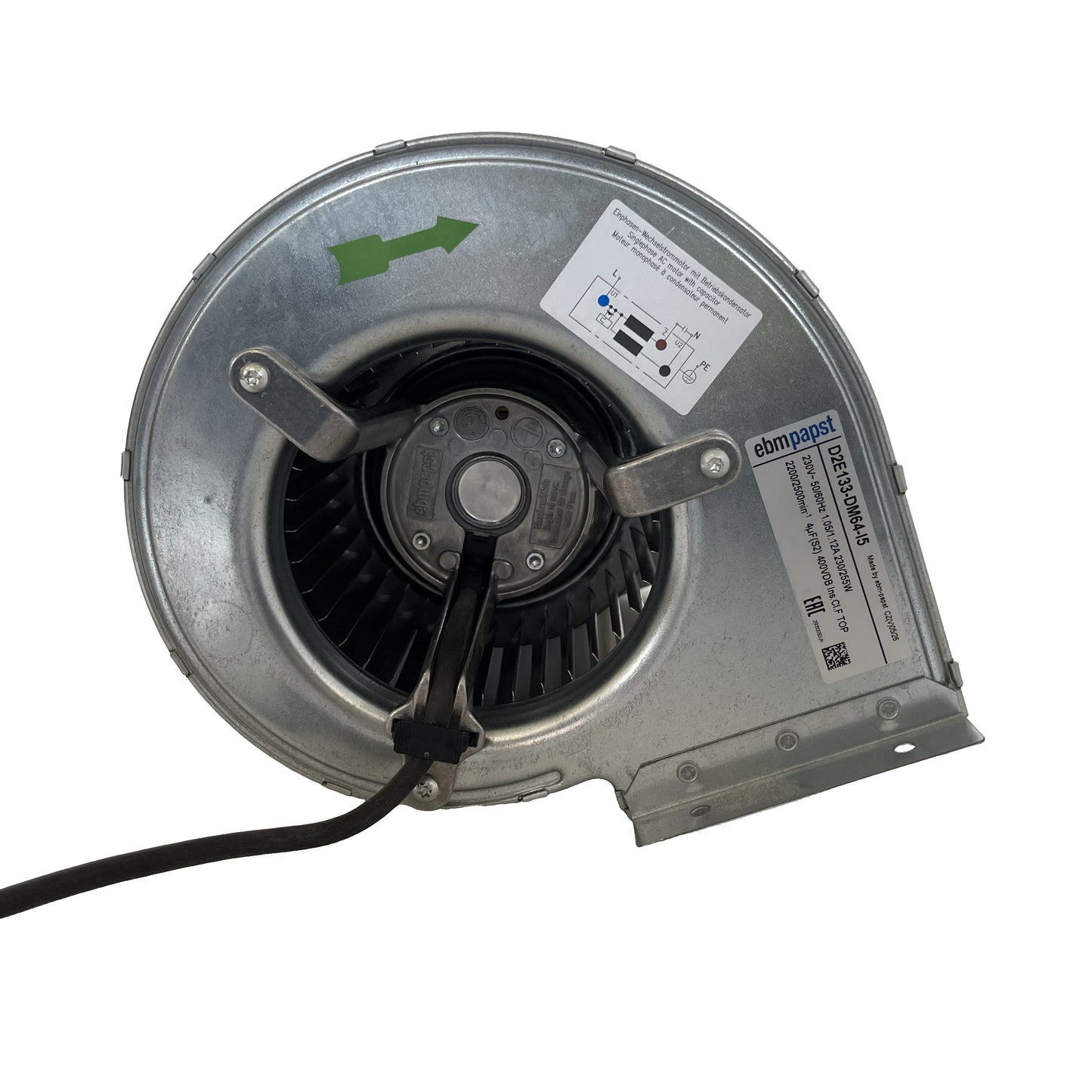 Back view of ebm-papst D2E133-DM64-I5 centrifugal fan