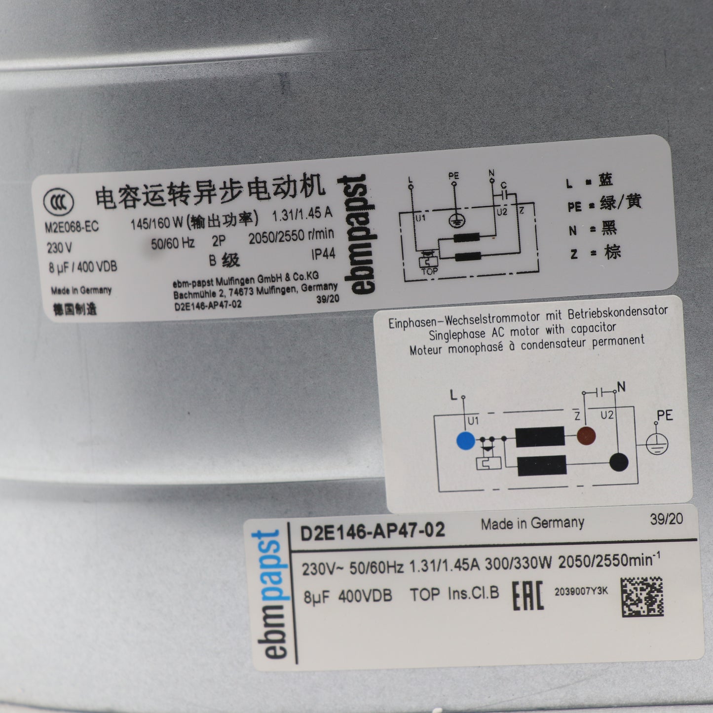 ebmpapst D2E146-AP47-02 Centrifugal Fan 970m³/h 440Pa for Solar Inverter Cooling