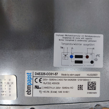 ebmpapst D4E225-CC01-57 Centrifugal Fan 225mm 230V 1210RPM 540W 250Pa