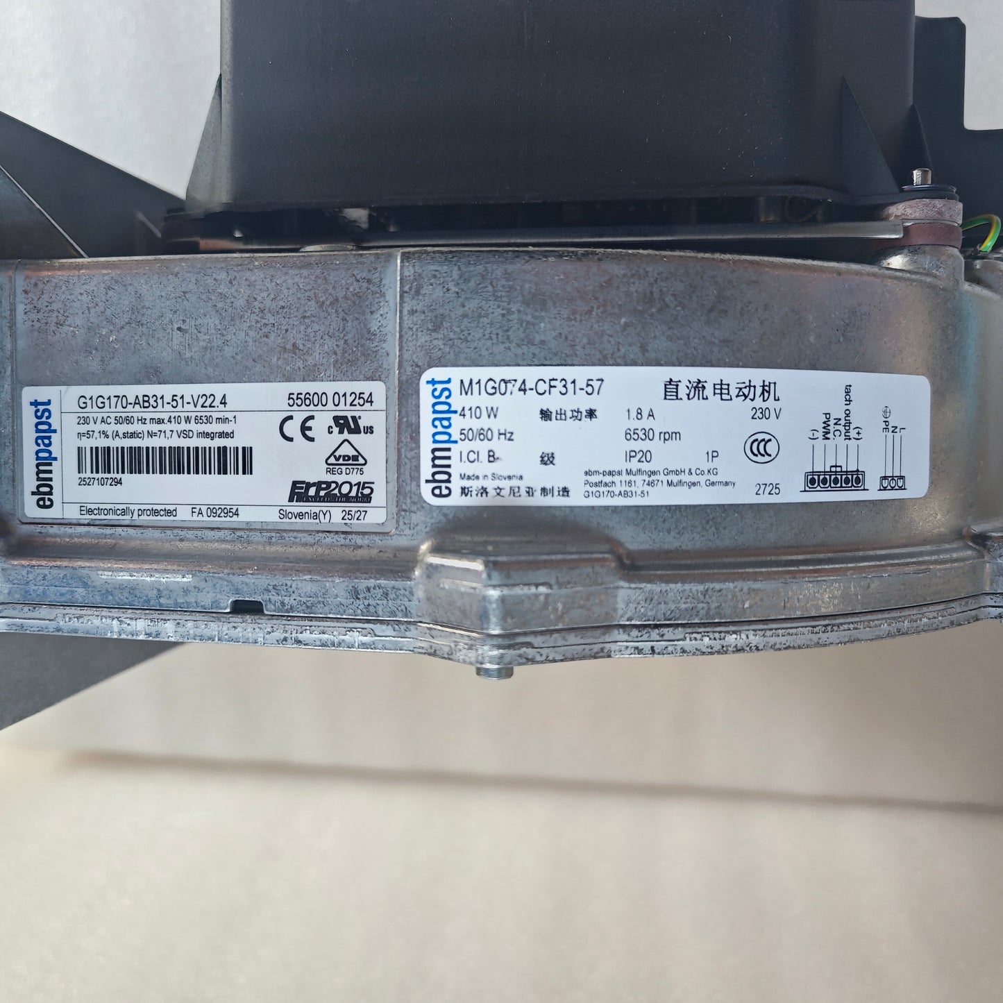 ebmpapst G1G170-AB31-51 230V 6530RPM 380m³/h Centrifugal Fan for Condensing Boilers