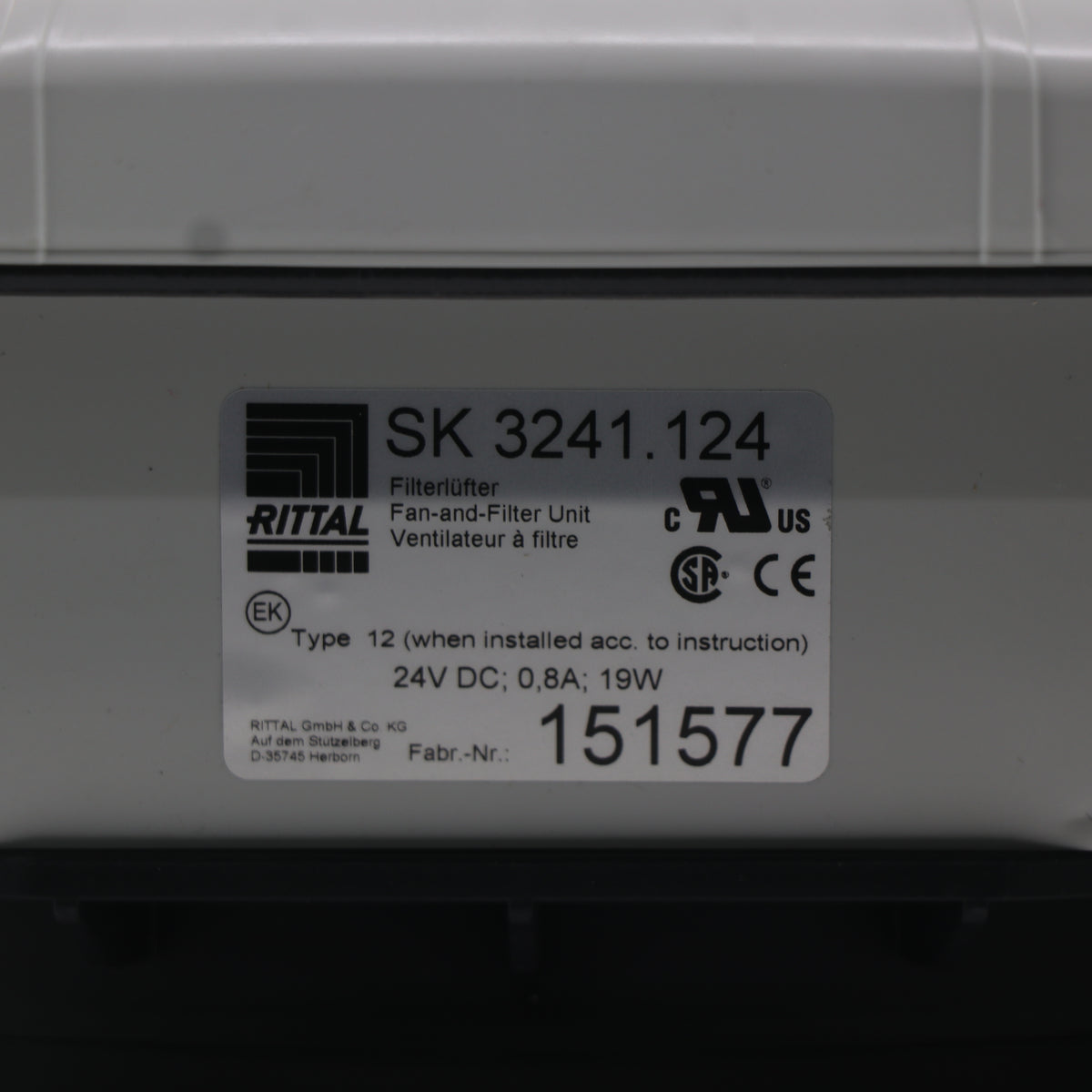 Nameplate detail of ebm-papst K1G165-AA01-05 axial fan