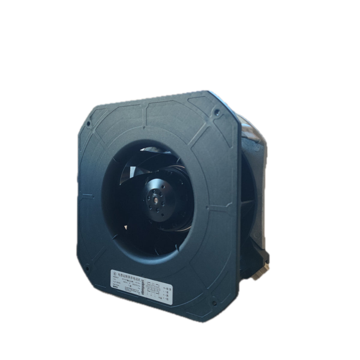 Side view of ebm-papst K2E225-RA40-02 centrifugal fan