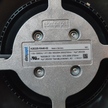 Nameplate detail of ebm-papst K2E225-RA40-02 centrifugal fan