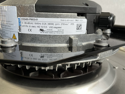 Nameplate detail of ebm-papst K3G400-PW03-01 centrifugal fan