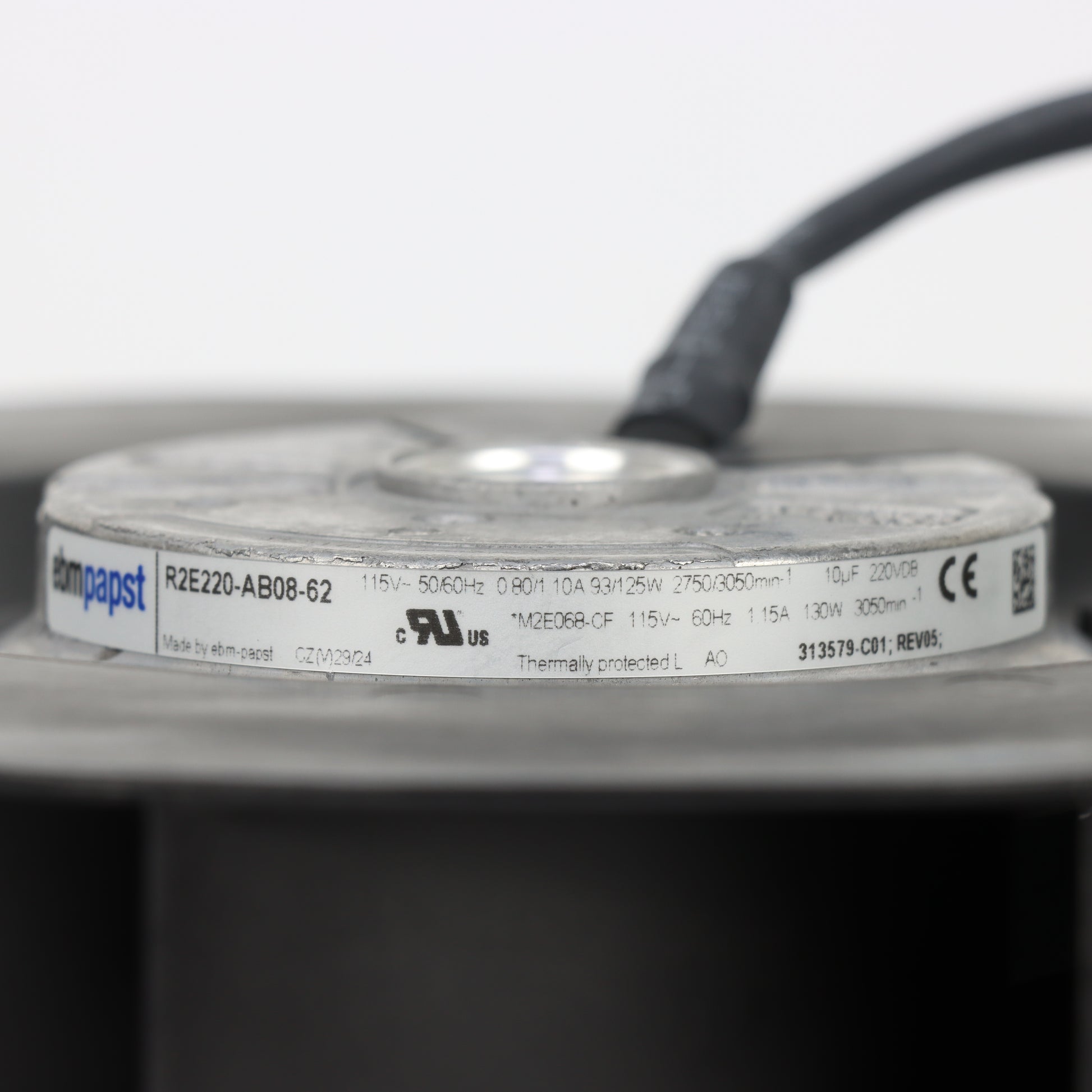 Nameplate detail of ebm-papst R2E220-AB08-62 centrifugal fan
